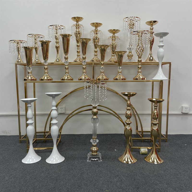 新款婚庆金色电镀花器摆件酒店烛光晚餐装饰婚庆铁艺烛台摆件