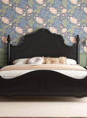 复古法美床主卧1.5米1.8米双人床现代简约黑色式实木床XLS奢轻婚