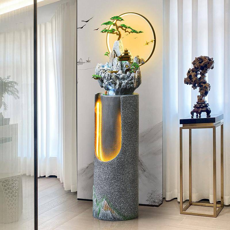 流水喷电泉客厅视柜假山水幕摆件室内招水景系观加财湿GBL落地装