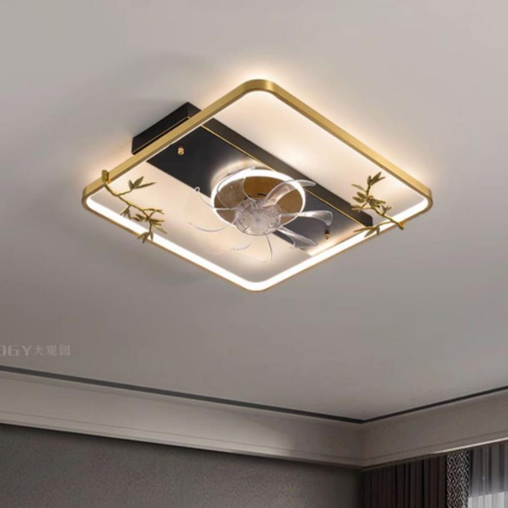 新中式间顶风扇灯现代中式餐厅顶电风扇一体吸吸灯房主卧电风无品