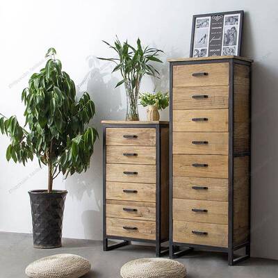 美式玄dg关柜纳工业风铁艺收子储物柜实木复古屉抽式斗柜置物柜柜