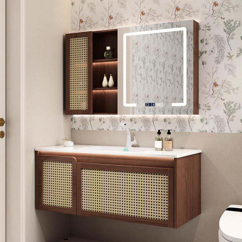 浴室柜藤编组合一体间瓷盆日式原木风卫生洗287约手洗漱台陶橡木