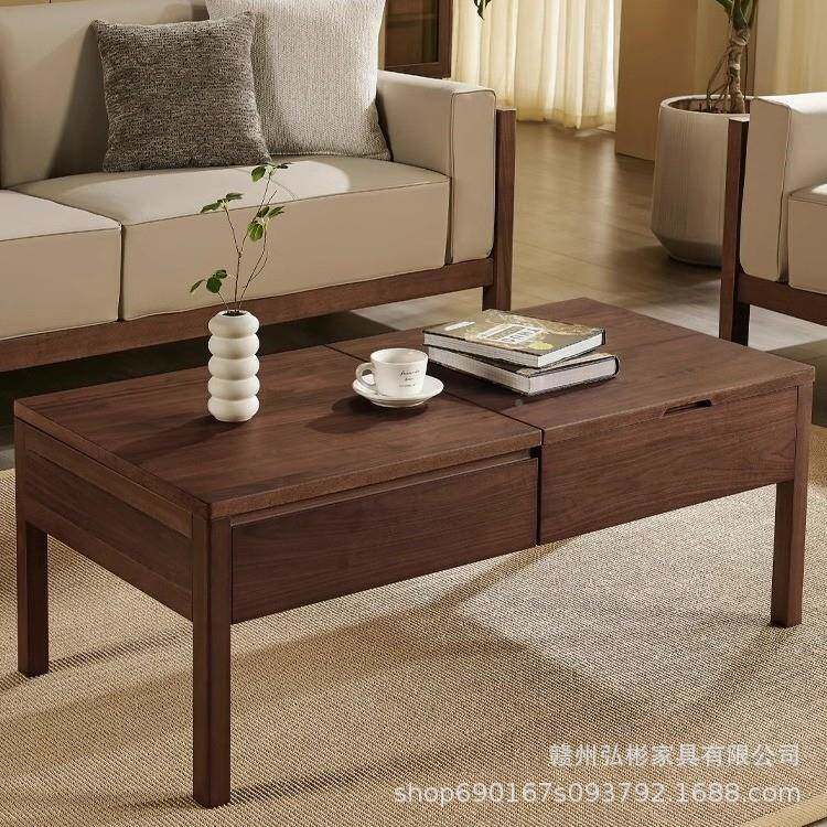 多LVL功升降茶几餐桌一体两折叠能小户型用客厅家用全实储物茶木