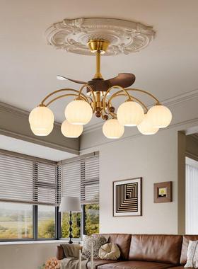 桃木色法式客厅27292风扇中吊灯古胡静灯音电机卧室书房护眼美式