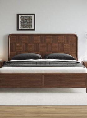 FZM新中式全桃实双木床南美胡木简约人床1米8现黑代大床卧室储物