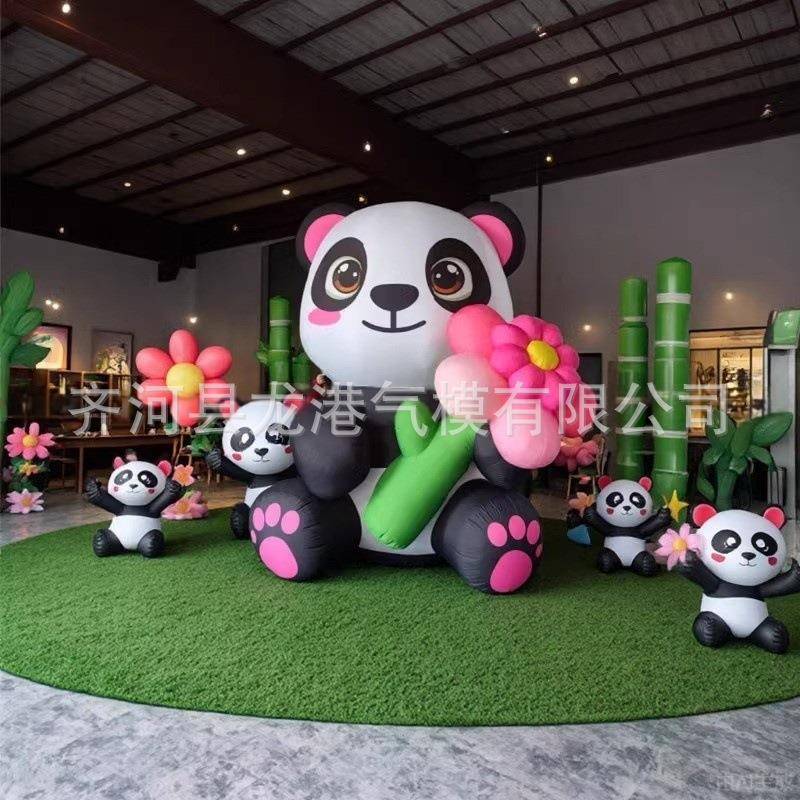大型充气功夫猫型气模乒乓大场美陈装饰网00456红卡通商爬熊墙行