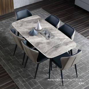 岩无品牌/板餐桌用小户型桌现代简饭约轻奢长形高档方亮光面餐桌