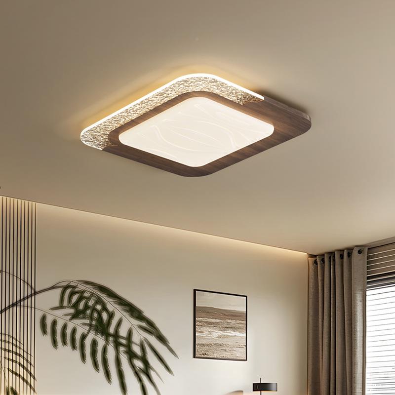 中古客厅吸顶灯胡桃色超薄灯长木方XLV风形客厅大几何造型吸顶灯