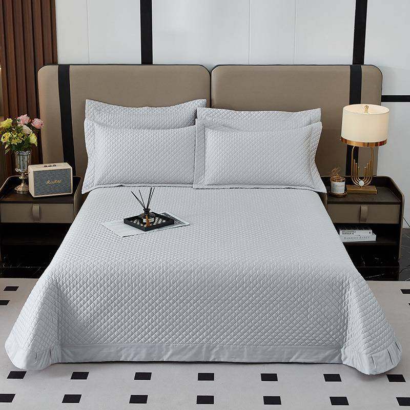 纯60支长棉床盖三件绒套加厚床单全棉家绗缝被色四季通用纯OOX棉