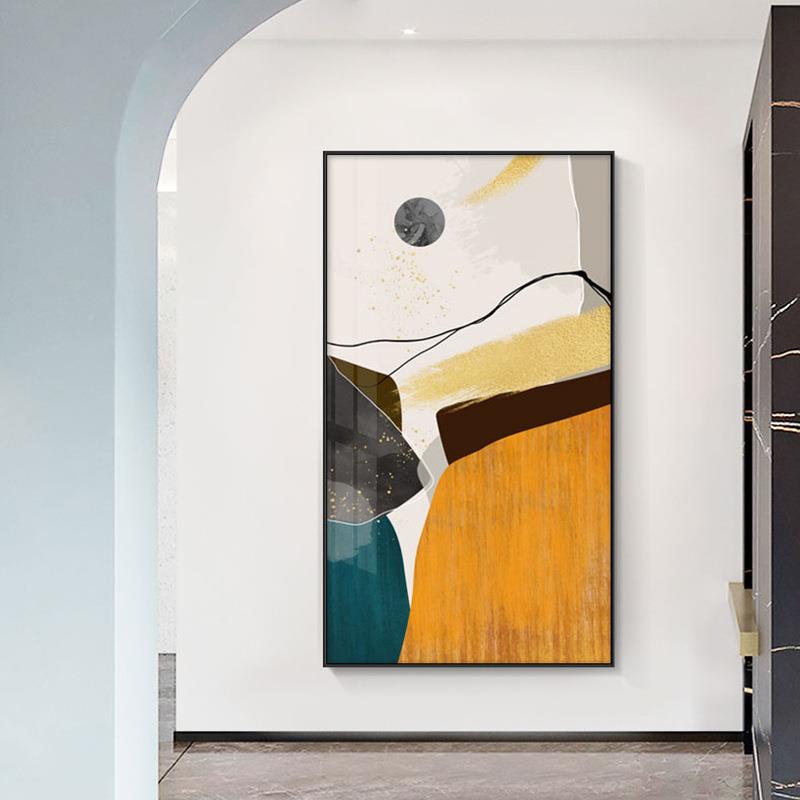 画入户玄竖关装饰现代简走廊版挂画B-848进门色块抽象轻奢风橙色
