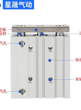 SM724C型三杆导三轴气缸MGPM4M0-0AZ新薄型带导杆气缸杆MGP563-10