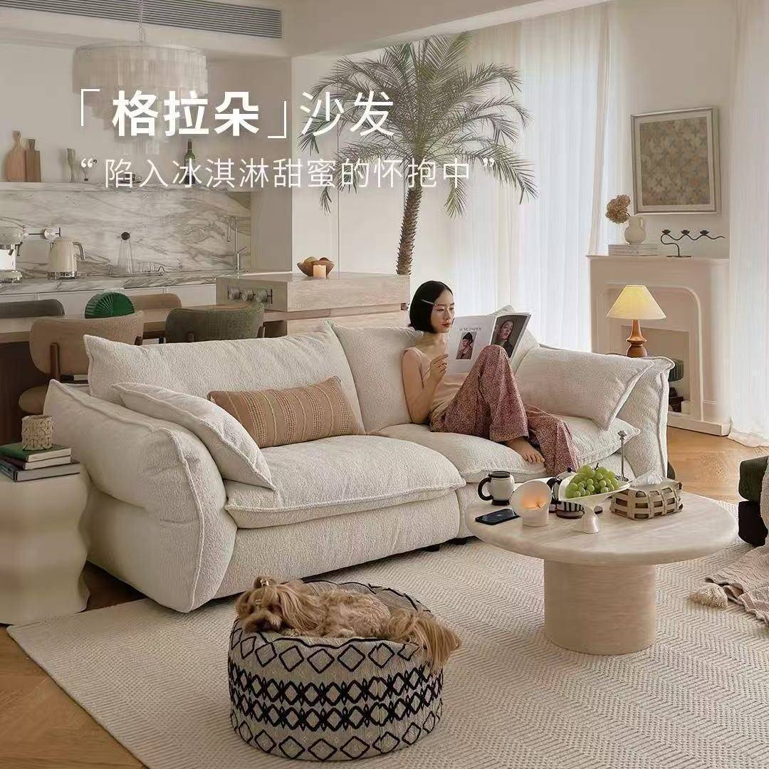 拉朵UHU沙发法式复奶格油风客厅布古艺直排沙发设计师沙发