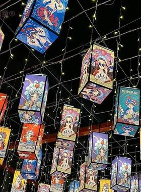 国灯笼手工潮布艺方形餐饮饰店吊太灯中国风商场装AOL户外防水防