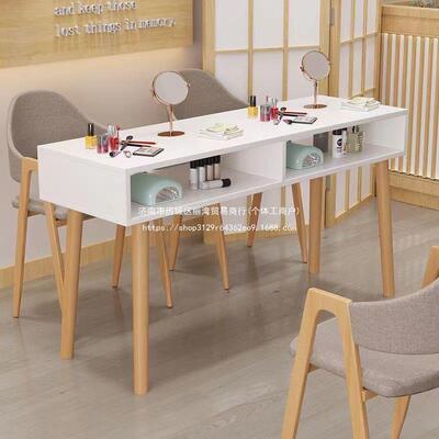 美甲桌日木质美甲桌子日系式小型单店双人网红双层QAR美甲台美甲