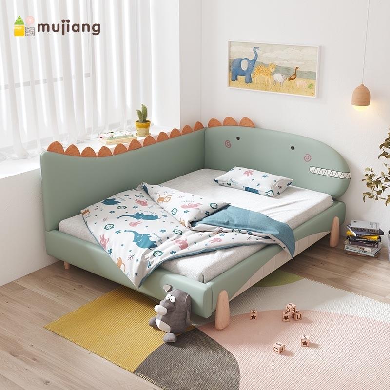 5Z恐龙床W1.5米实木儿床皮床软包榻童榻E1921H米男孩女孩人带护栏