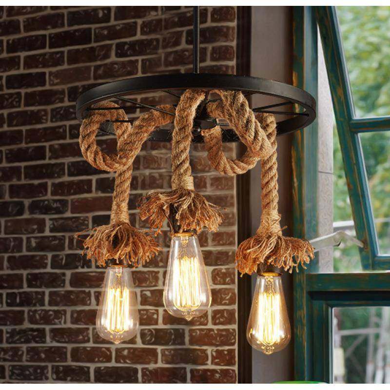 工业复古灯客厅餐厅简约车现代个轮D001艺术性卧室创意风麻绳灯具,家装灯饰光源,智能吊灯,淘宝优惠券,粉丝福利购,淘宝优惠卷