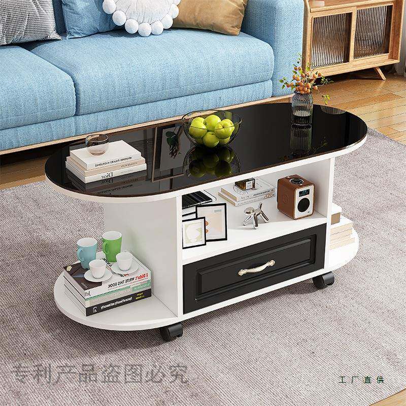 钢茶几客家用可以移动形圆茶985桌化玻璃面板经厅济家用型简易小