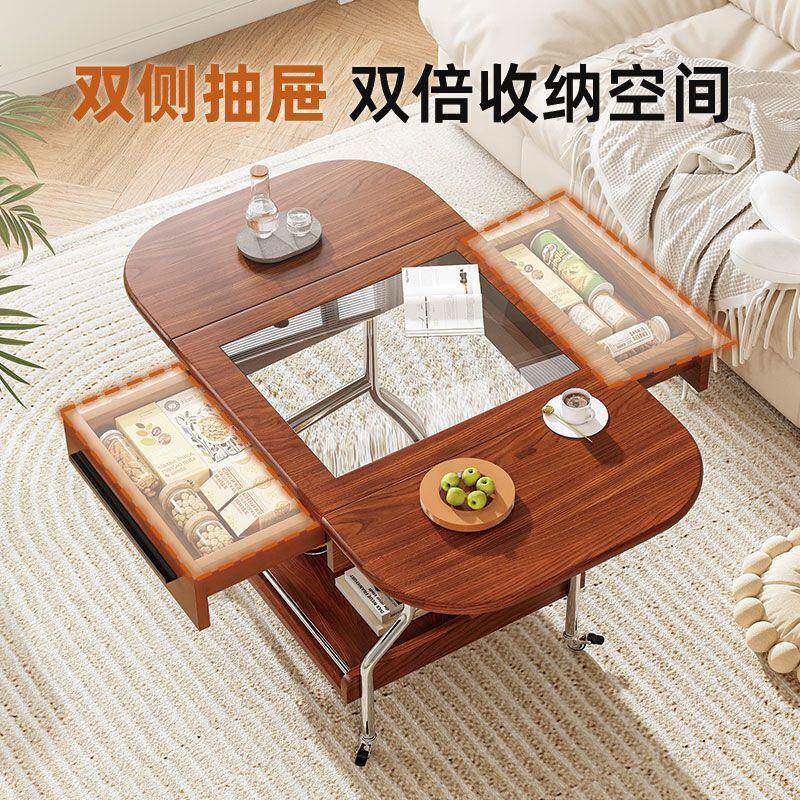 中古风可折叠茶N120几几移动收可纳边家用户小型客厅移动圆桌阳台