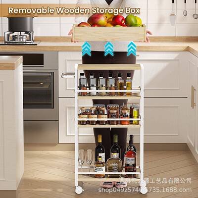 制木可移收纳架4动动层带把手厨LZY25063房滚车餐厅浴室洗衣房置
