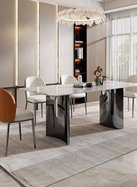 型意式极简岩板餐桌大户轻奢YTC114现小代简约高长端方形不锈钢网