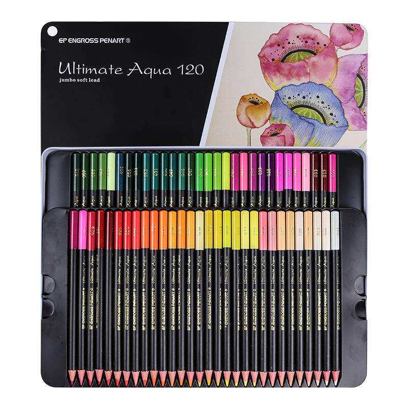 120色水溶性彩铅120色彩色铅笔画笔彩笔手绘专业绘画画画套装铁盒