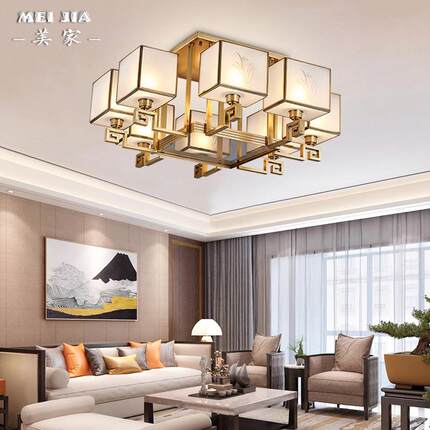 全铜新中式吸顶灯家用别墅现代简约大气卧室客厅灯led长方形灯具