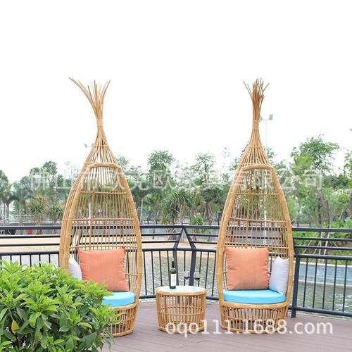 鸟巢户外藤躺床别墅民宿庭院阳台圆床室外泳池创意休闲躺床T494
