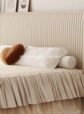 式百布艺床床法复古轻奢丝绒现NEE代木床简约奶油床主卧双褶人美