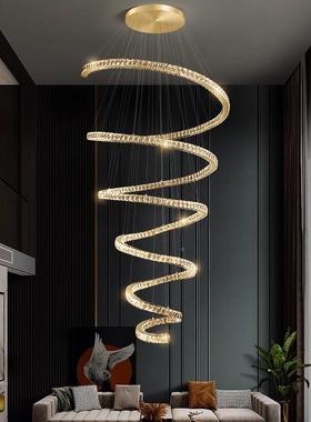 轻奢客厅灯K9水晶别墅吊复式楼简约螺楼梯大吊灯旋创92682意大灯