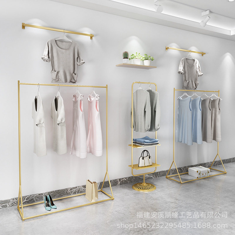 金色铁艺服装展示架中岛两用