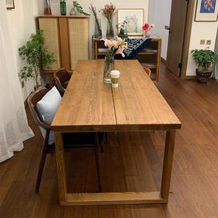 莫比/恩实木餐厅书桌一体客作家用原木风吃饭桌子北美白桌蜡木工