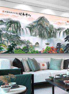 流水生财山水景字图画办公室聚盆风东西墙QTM挂画靠山客厅宝背景