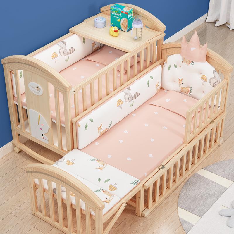 婴床儿拼接大床欧式移动式新生儿童bb儿床木946多功实能摇篮床