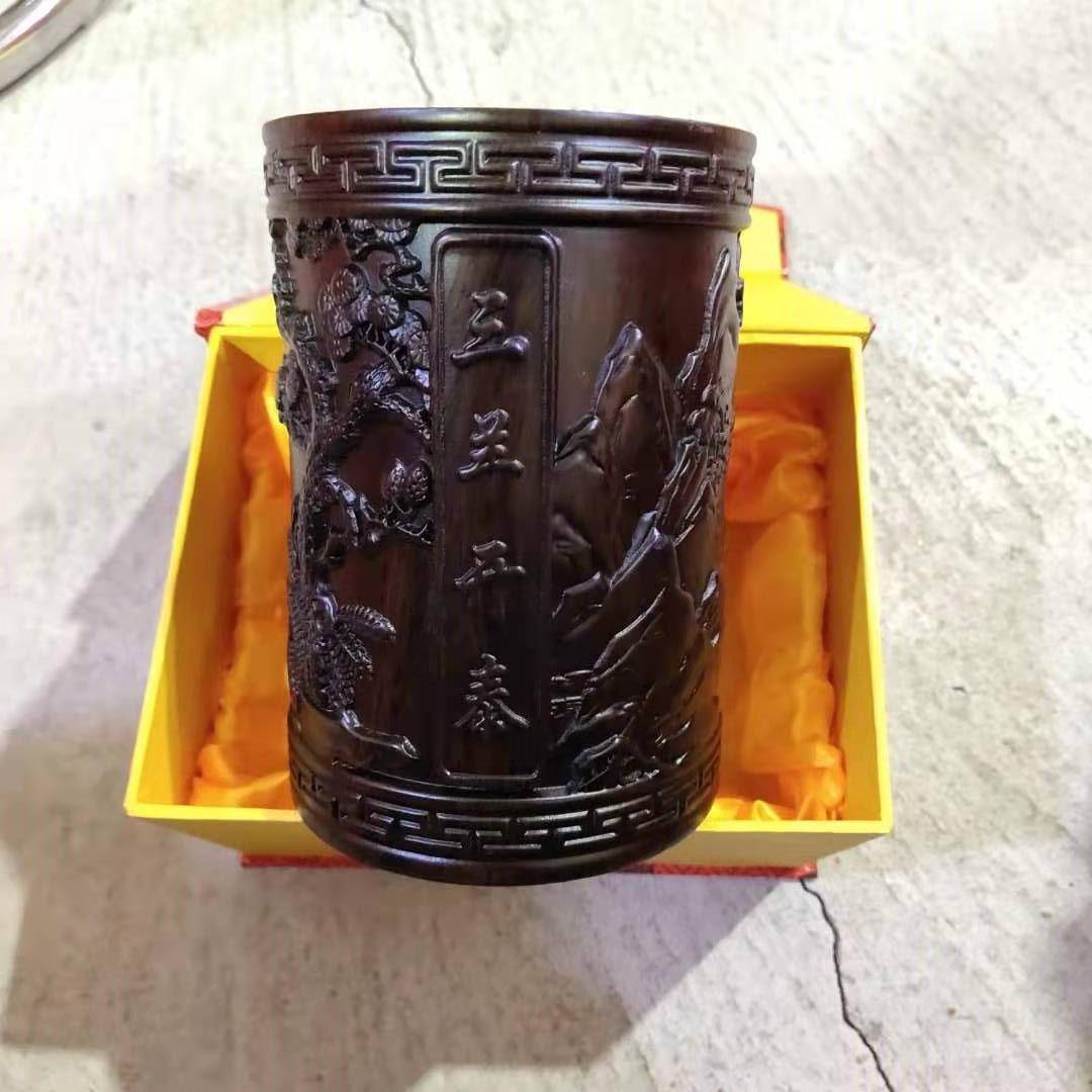木质房笔筒黑檀木雕刻笔505621筒筒创意笔家厂黑文檀木雕刻笔筒