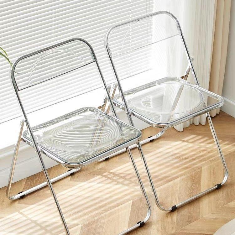 简易椅网红透n明亚克力拍照JVS叠化妆餐厅餐椅晶靠背凳子i水折椅