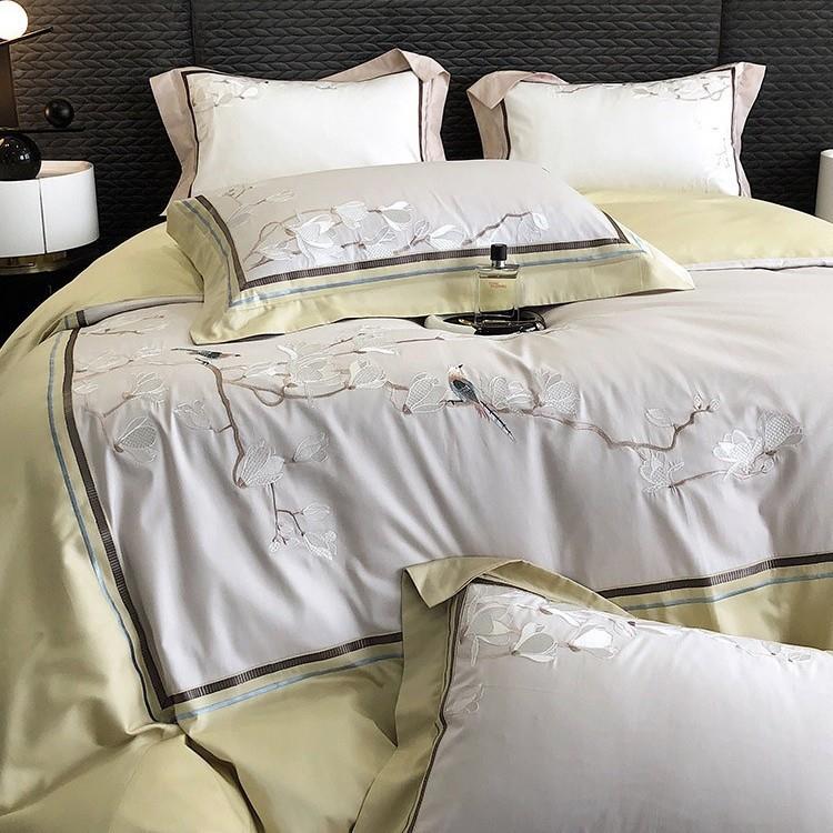 1MB00长棉全s棉床单被套四件套花鸟刺绣新式风纯棉床绒中上用品