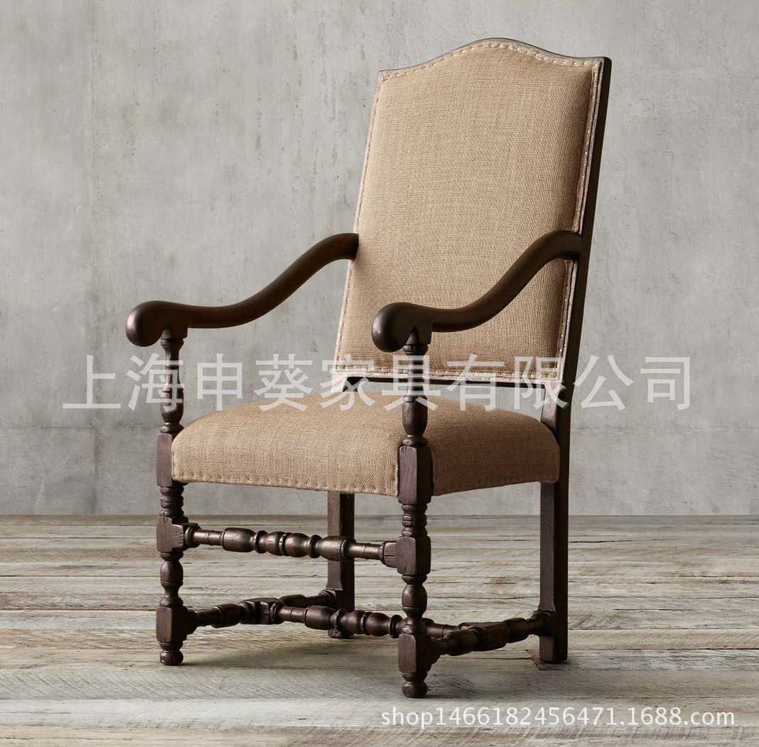 美式实木书椅法式复古做旧电脑办公椅书房写字椅高靠背椅子