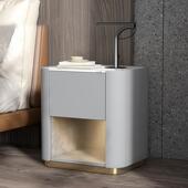 轻卧室简约木床头柜意式 028皮质柜奢床边几网红 边岩板床实边柜FY