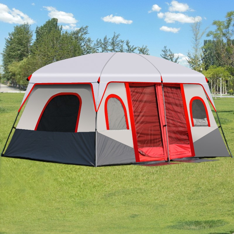户外两房大帐篷加厚防雨3人4人6-10人露营野营多人沙滩两室便携式