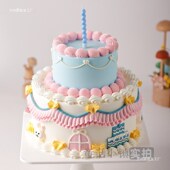 双层复古彩虹蛋糕模型2025新款 网红假生日橱窗摆设样品绢花无