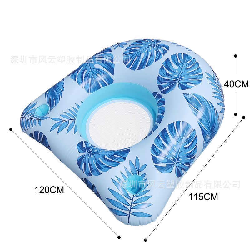 新款水上充气U型靠背躺椅充气浮排泳池躺椅带遮阳泳圈坐圈防晒
