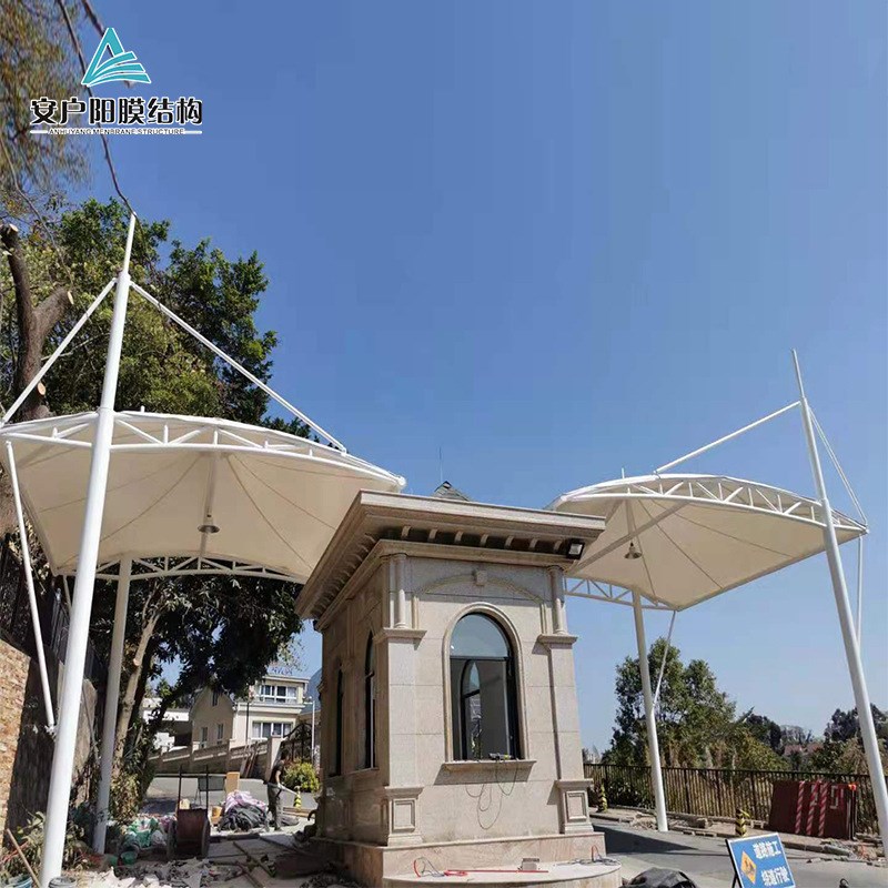 广东厂家户外钢结构遮阳防雨pvdf张拉膜汽车电动停车棚膜结构雨棚