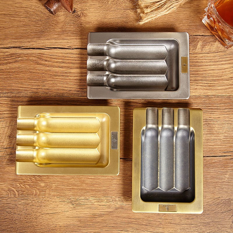 LUXFO朗佑便携金属雪茄烟灰缸三槽时尚雪茄烟缸