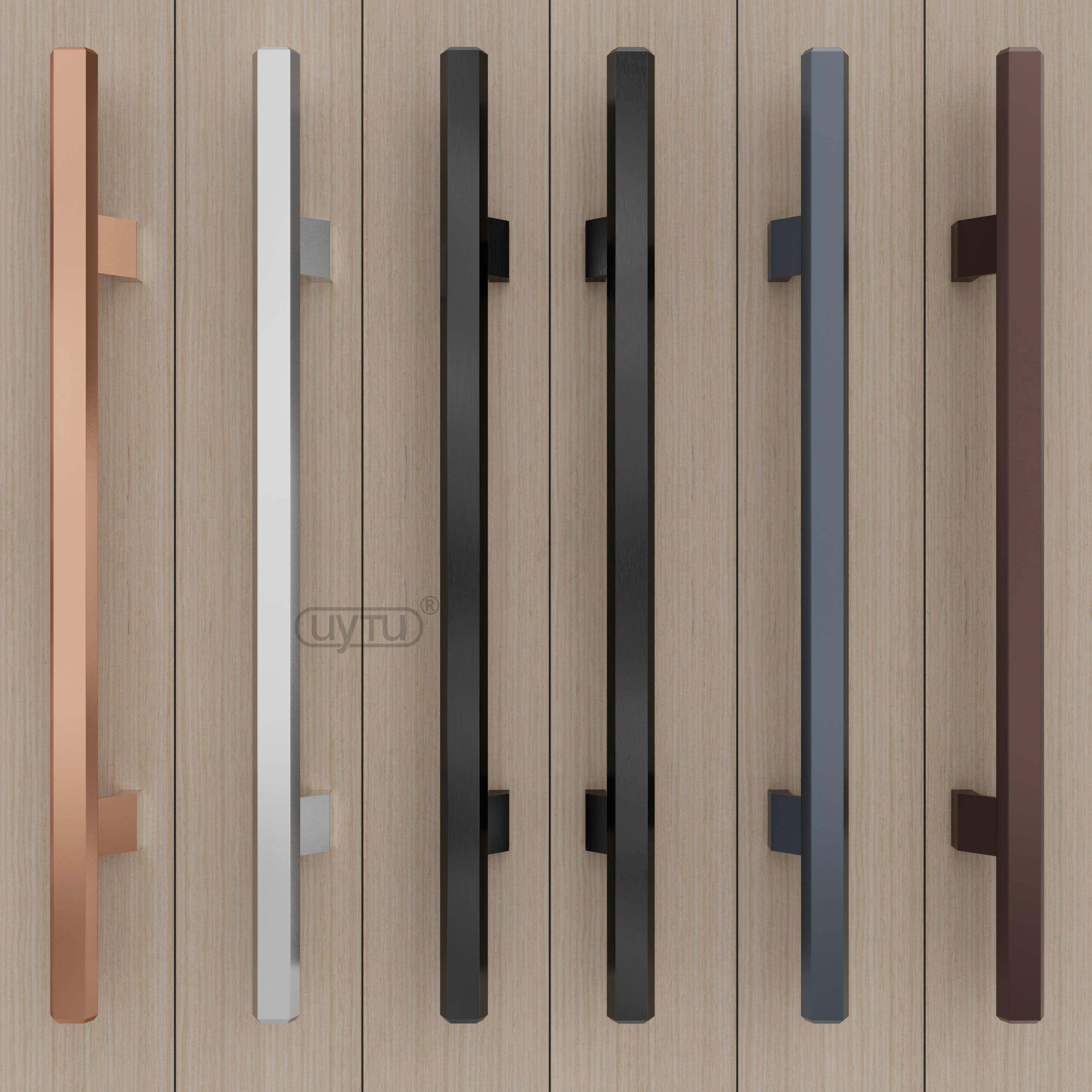 加厚铝合金把手钢化玻璃大门拉手对装推拉办公室实木门把手银黑色