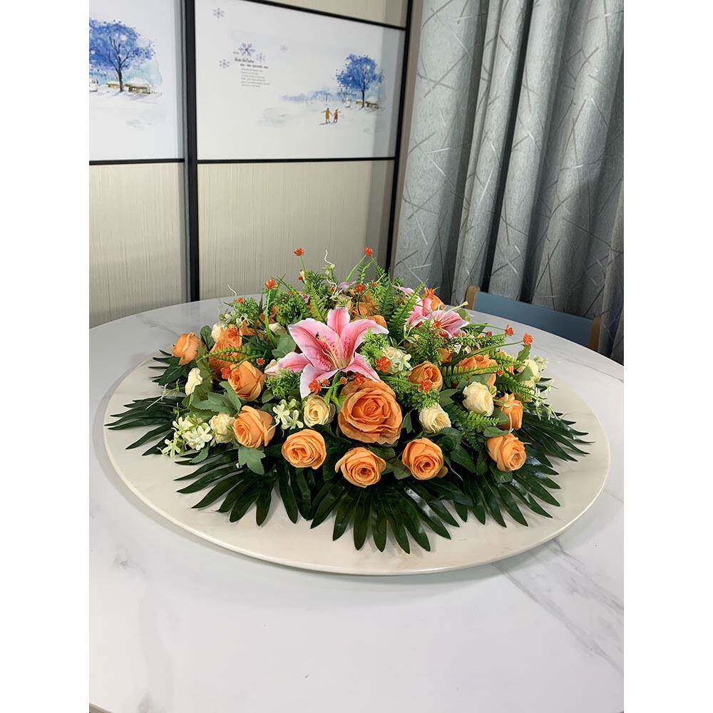 仿真花餐桌中间摆花假花电动转盘台花酒店包厢圆桌摆设装饰花