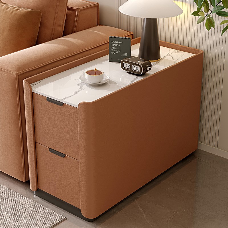 沙发边几可移动带轮侧边柜客厅角柜实木简约现代角几免安装边柜