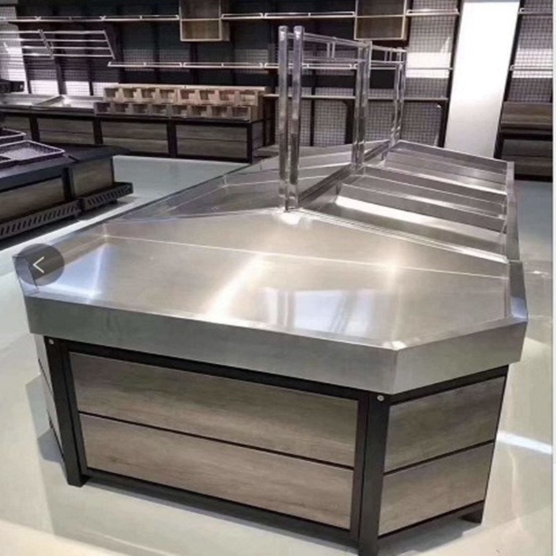 不锈钢商超水果货架展示架 便利店蔬菜生鲜超市货柜钢木架放置架