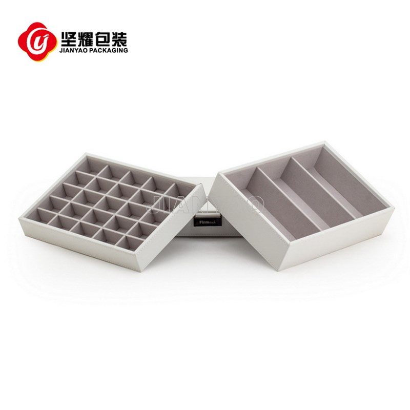 皮革PU高端带盖珠宝盒纯色简约白色多层首饰盒定 制