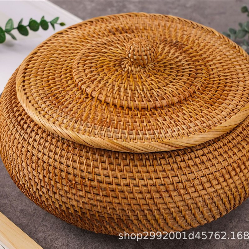 藤编织波浪收纳盒水果篮客厅餐厅家用收纳篮竹编