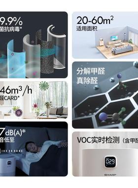 夏普空气净化器P60Z家净用除醛烟59649味室内物宠吸甲猫毛小型化